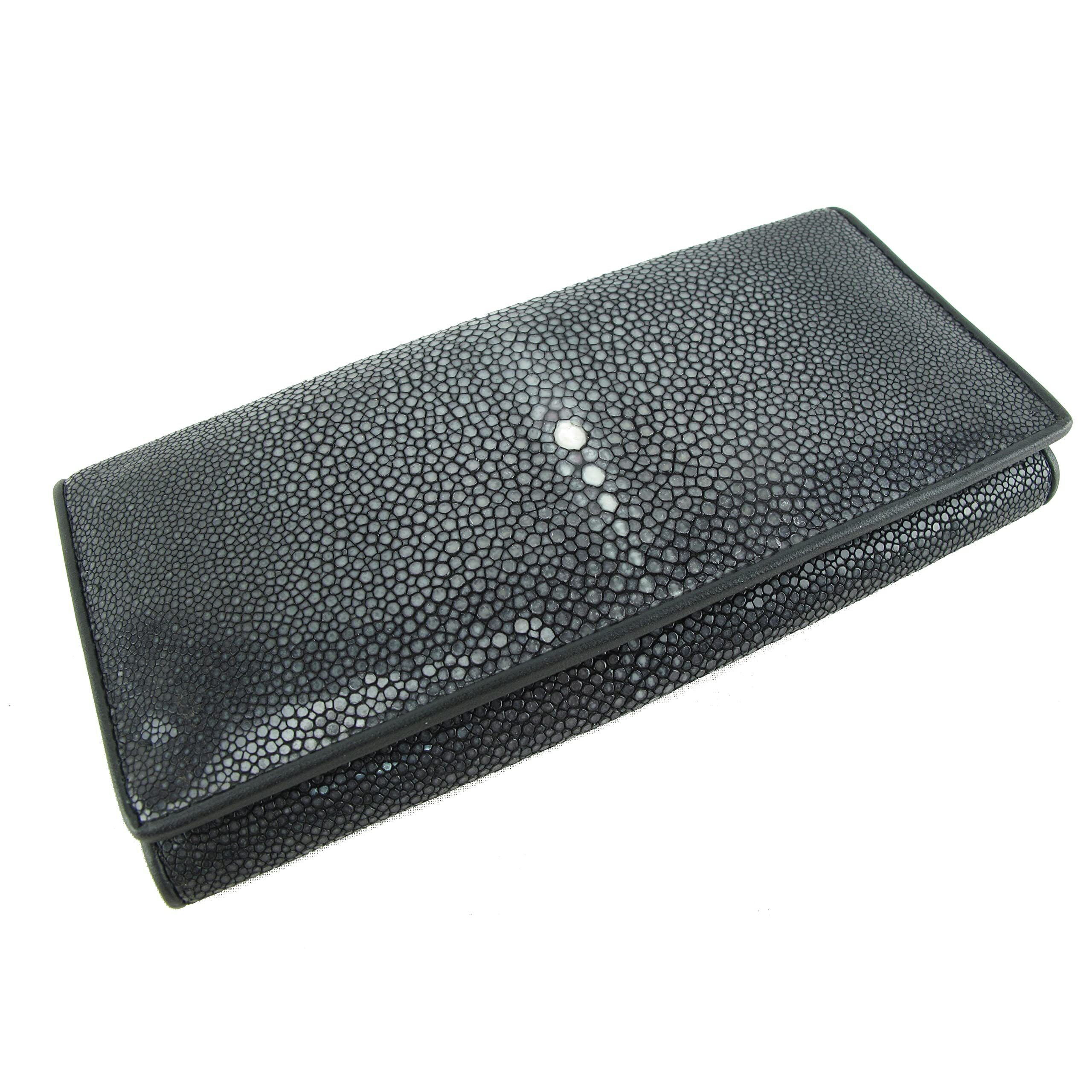 5901 Genuine Stingray Skin Leather Clutch Wallet Purse Polished Black